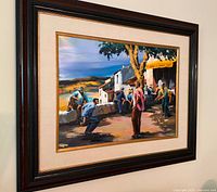 Oblique view of framed Jequel oil painting on wall