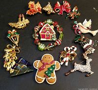 Group shot of all brooches arranged around stretch bracelet