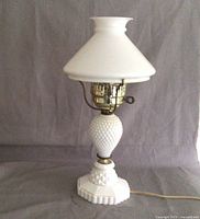Full view of milk glass lamp unlit