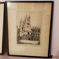 Framed etching of Canterbury Cathedral showing full artwork and frame