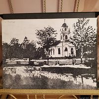 Full view of the unframed black-and-white church print