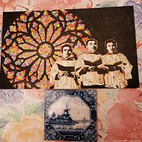 Overall view of both items: Vielleux print above, Makkum tile below