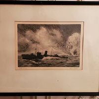 Full view of framed etching