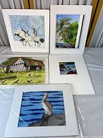 Overview of five matted watercolor paintings