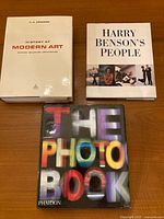 Three art and photography books arranged on tabletop