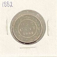 Reverse of 1882 Canada one cent in cardboard flip
