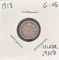 Reverse of 1913 Canada 5-cent coin in 2×2 holder showing crowned wreath and date