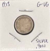 Obverse of 1913 Barber dime in flip