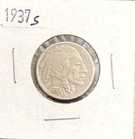 Obverse of 1937-S Buffalo nickel in 2x2 holder