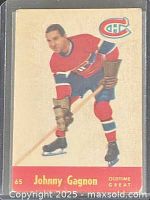 Front of 1955-56 Parkhurst Johnny Gagnon card in sleeve
