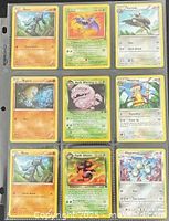 Front view of 9 Pokémon cards in sleeve sheet