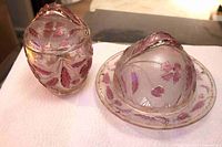 Sugar bowl and butter dish side by side showing overall design and condition