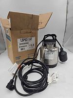 Pump, power cord and original box overview