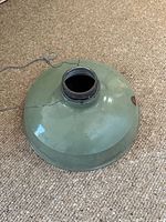 Top view of green enamel light shade showing exterior color and mounting opening