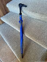 Full view of closed umbrella on stairs