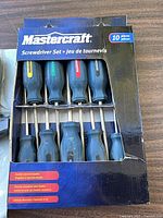 Front of 10-piece Mastercraft screwdriver set box showing screwdrivers