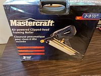 Front of unopened Mastercraft framing nailer box