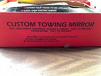 Close-up of product box showing model information and vehicle fitment