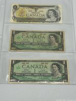 Fronts of three Canadian $1 notes displayed in sleeve