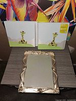 Two giraffe-theme photo albums and third item folded flat