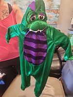 Front view of full costume showing hood with snout, belly stripes and overall design