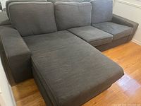 Full view of sectional showing chaise orientation and upholstery