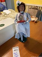 Full view of Byers' Choice caroler baker figurine standing on table