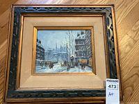 Full view of framed painting showing frame style and mat