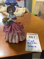 Front view of Royal Doulton Cissie figurine with MaxSold tag visible
