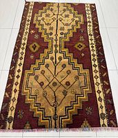 Full view of entire Hamadan rug showing size and design