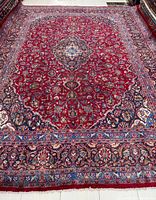 Full view of entire Persian rug showing central medallion and border