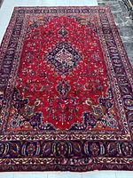 Full overhead view of entire rug showing pattern and borders