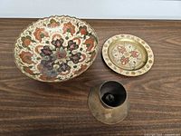 Pedestal bowl, wall plate, candle holder group