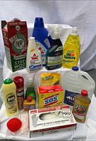 Full view of all cleaning supplies grouped together