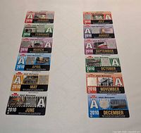 12 TTC Adult Metropasses arranged in two columns showing January to December 2010