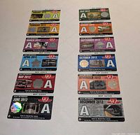 Twelve TTC Metropass cards January–December 2012 arranged in two columns
