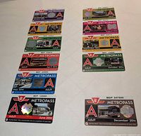 All eleven TTC Metropass cards arranged in two columns showing months and adult designation