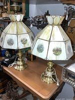 Both slag glass lamps on table