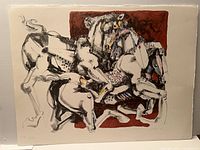 Full view of lithograph showing abstract horse composition and sheet edges