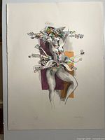 Full sheet showing abstract nude lithograph with color accents