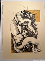 Full view of unframed abstract cat print on cream paper