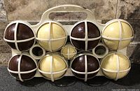 front view of full bocce set in carrier