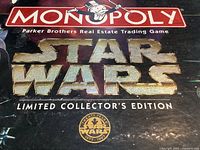 Close-up of Monopoly Star Wars Limited Collector's Edition logo on box lid