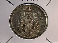 Reverse of 1959 Canadian 50-cent coin in holder