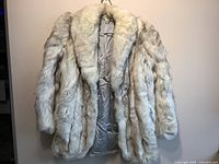 Front view of light grey-cream fox fur coat