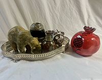 Group shot of all items on and beside tray