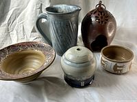 Group shot of all five pottery pieces