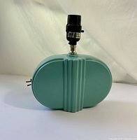 Front view of turquoise plaster lamp base with socket