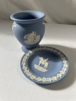 Blue jasperware vase and plate overall view