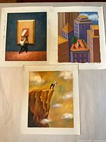 Overview of the three paintings on canvas board